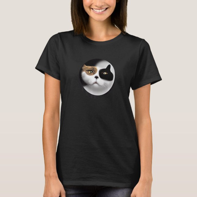 Yin Yang Cat Mask Balance Meditation Zen Cat Ying  T-Shirt (Vorderseite)