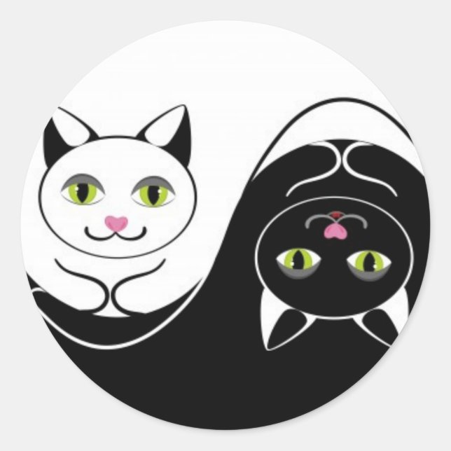 Yin Yang Cats Runder Aufkleber (Vorderseite)