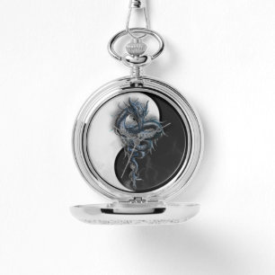 Yin Yang Chinese Dragon Silver Pocket Watch Armbanduhr