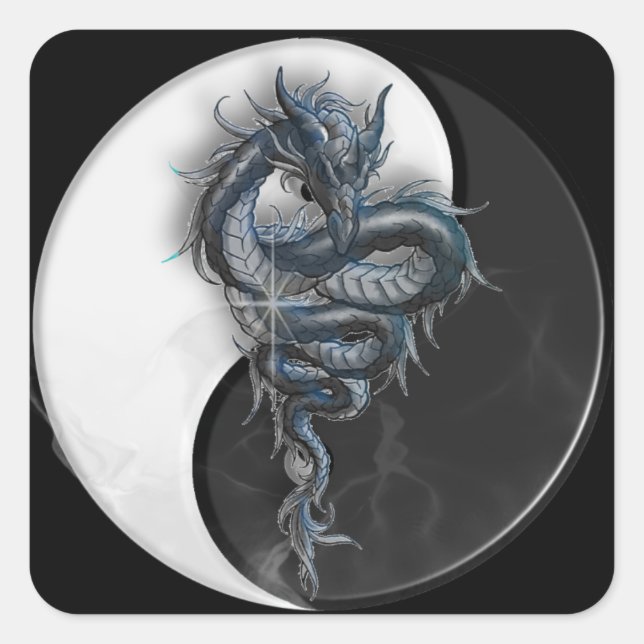 Yin Yang Chinese Dragon Square Stickers (Vorderseite)