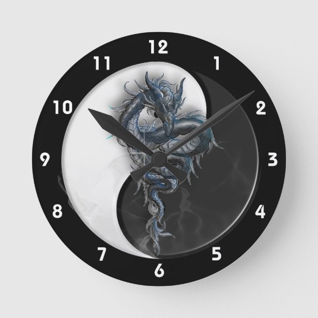 Yin Yang Chinese Dragon Wall Clock Runde Wanduhr (Vorderseite)