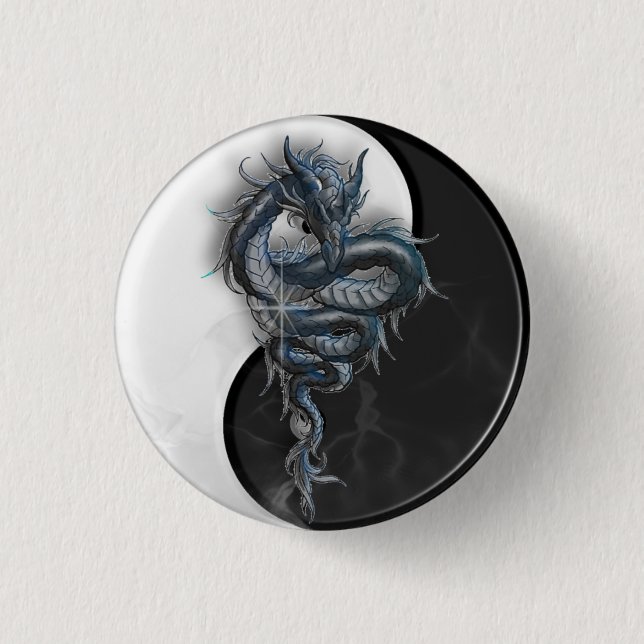 Yin Yang chinesisches Drache-Abzeichen Button (Vorderseite)