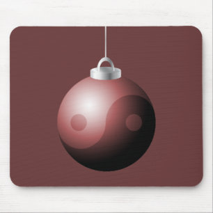 Yin Yang Christmas Ball in Red Mousepad