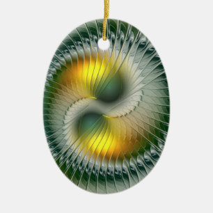 Yin Yang Christmas Colors Abstraktes Fraktal Art Keramik Ornament