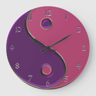 Yin Yang Clock in Purple and Pink Große Wanduhr