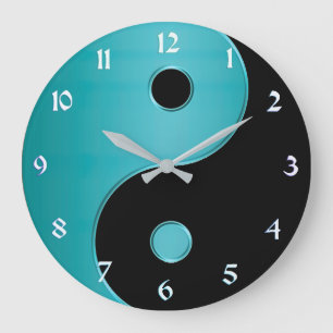 Yin Yang Clock in Türkis und Schwarz Große Wanduhr