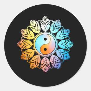 Yin Yang Colorful Mandala Chinese Tao Qigong Tai C Runder Aufkleber