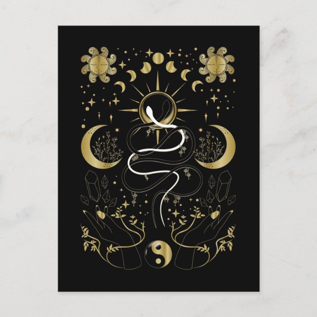 Yin Yang Crescent Moon Sun Celestial Snakes Postkarte (Vorderseite)