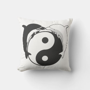 Yin Yang Delphin-Schwarzes/Weiß Kissen