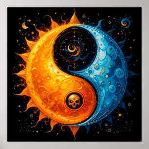 Yin-Yang-Design, das Sonne und Mond darstellt Poster