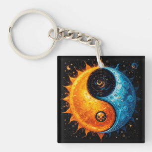 Yin-Yang-Design, das Sonne und Mond darstellt Schlüsselanhänger