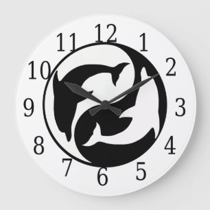 Yin Yang Dolphins Round Clock Große Wanduhr