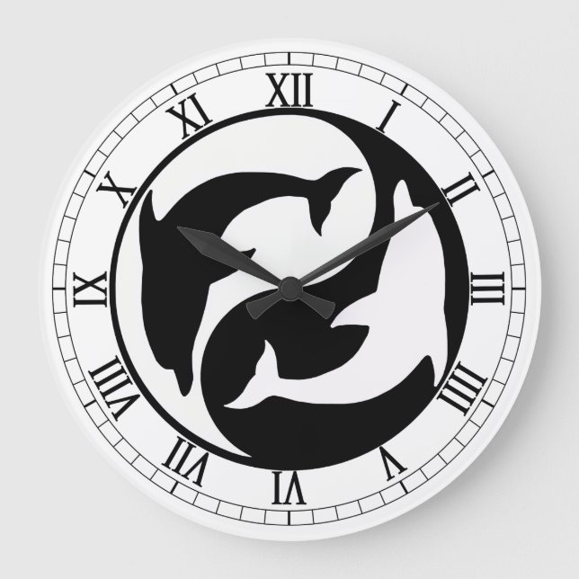 Yin Yang Dolphins Rundrömische Numeraluhr Große Wanduhr (Vorderseite)