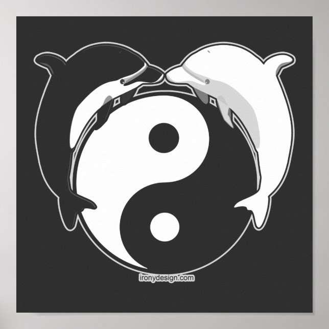 Yin Yang Dolphins Schwarz/Weiß Poster (Vorne)