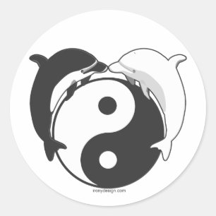 Yin Yang Dolphins Schwarz/Weiß Runder Aufkleber
