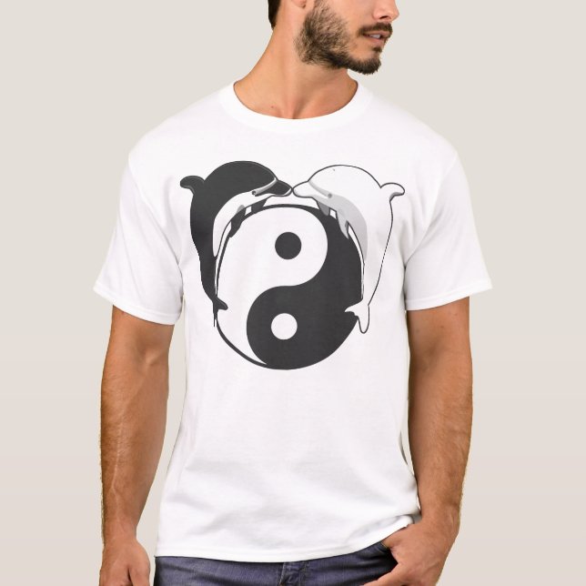 Yin Yang Dolphins Schwarz/Weiß T-Shirt (Vorderseite)