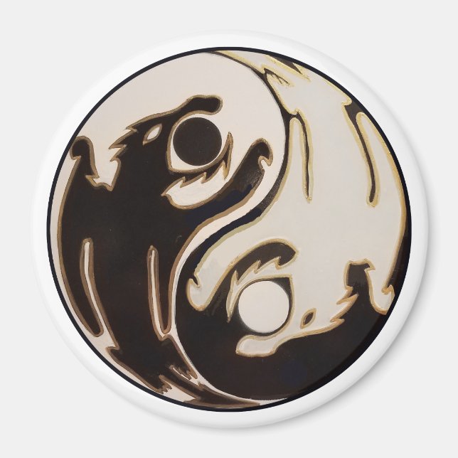 Yin Yang Doppel-Drache Magnet (Vorne)