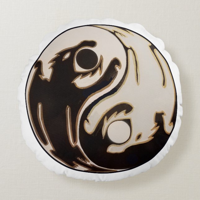 Yin Yang Double Dragon Rundes Kissen (Vorderseite)