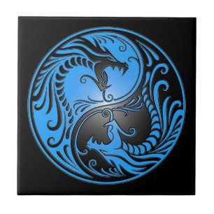 Yin Yang Drachen, Blau und Schwarzes Fliese