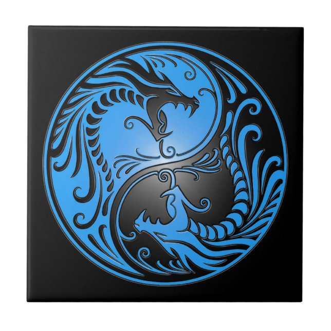 Yin Yang Drachen, Blau und Schwarzes Fliese (Vorderseite)