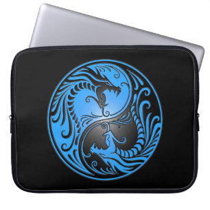 Yin Yang Drachen, Blau und Schwarzes Laptopschutzhülle