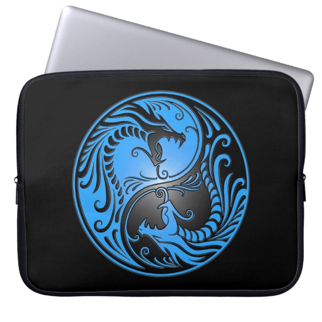 Yin Yang Drachen, Blau und Schwarzes Laptopschutzhülle (Vorderseite)