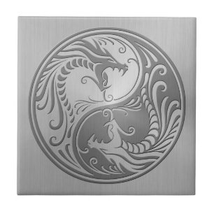 Yin Yang Drachen, Edelstahl Fliese