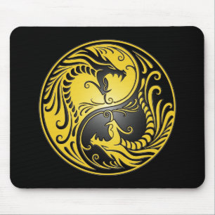 Yin Yang Drachen, Gelb und Schwarzes Mousepad