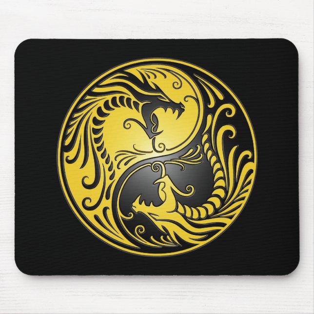 Yin Yang Drachen, Gelb und Schwarzes Mousepad (Vorne)