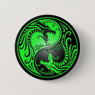 Yin Yang Drachen, Grün und Schwarzes Button