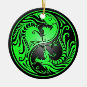 Yin Yang Drachen, Grün und Schwarzes Keramik Ornament