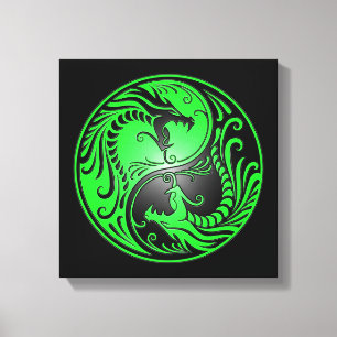 Yin Yang Drachen, Grün und Schwarzes Leinwanddruck