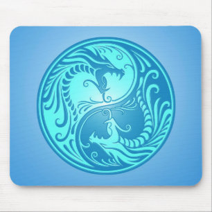 Yin Yang Drachen, hellblau Mousepad
