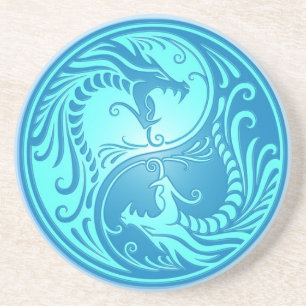 Yin Yang Drachen, hellblau Sandstein Untersetzer