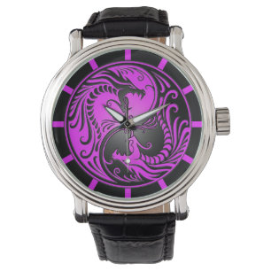 Yin Yang Drachen, lila und schwarz Armbanduhr