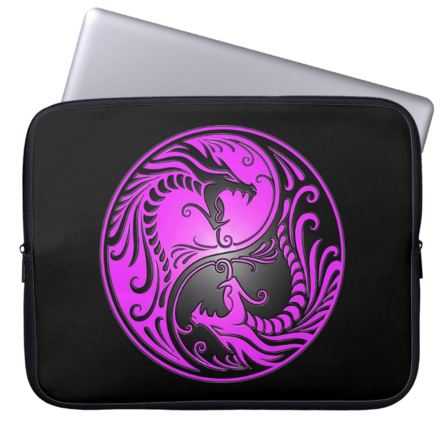 Yin Yang Drachen, lila und schwarz Laptopschutzhülle (Vorderseite)