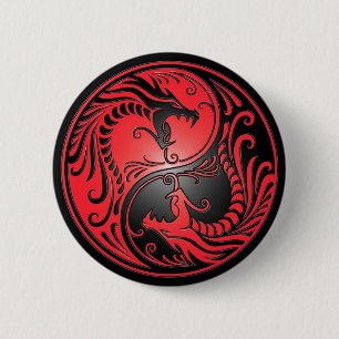 Yin Yang Drachen, Rot und Schwarzes Button