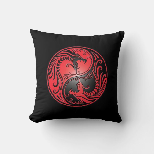 Yin Yang Drachen, Rot und Schwarzes Kissen (Vorderseite)