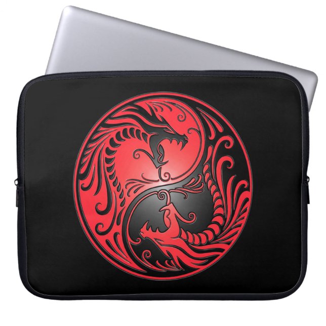 Yin Yang Drachen, Rot und Schwarzes Laptopschutzhülle (Vorderseite)