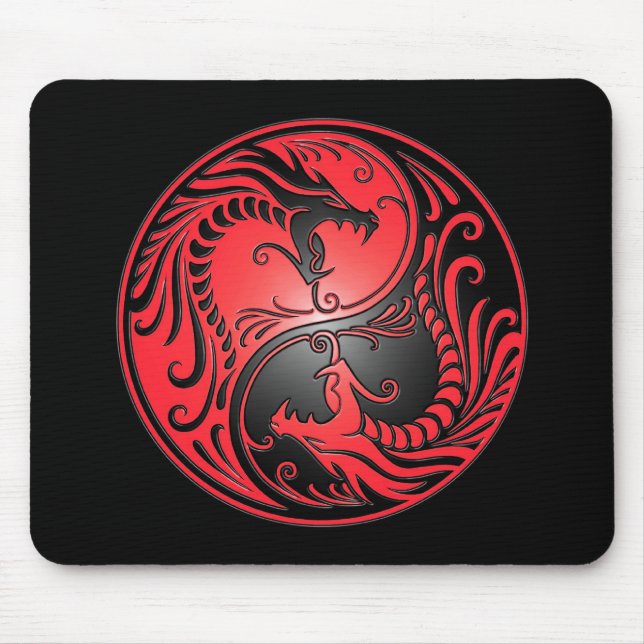Yin Yang Drachen, Rot und Schwarzes Mousepad (Vorne)