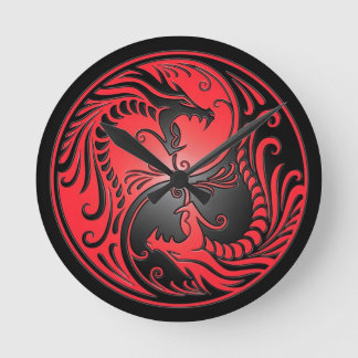 Yin Yang Drachen, Rot und Schwarzes Runde Wanduhr