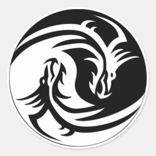 Yin Yang Dragon Runder Aufkleber