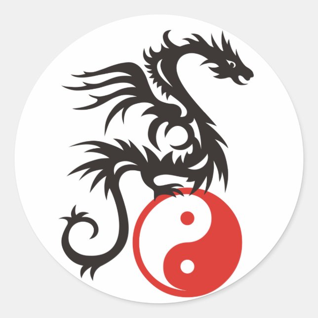 Yin & Yang Dragon Runder Aufkleber (Vorderseite)