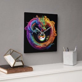 Yin Yang Dragon Wall Clock Quadratische Wanduhr
