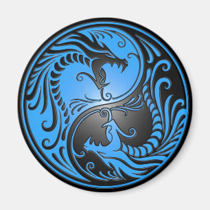 Yin Yang Dragons, blau und schwarz Magnet