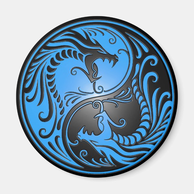 Yin Yang Dragons, blau und schwarz Magnet (Vorne)