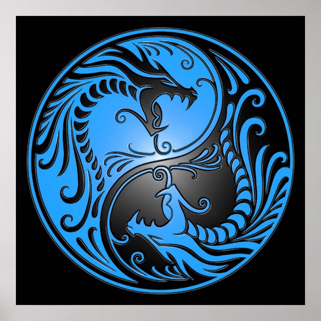 Yin Yang Dragons, blau und schwarz Poster (Vorne)
