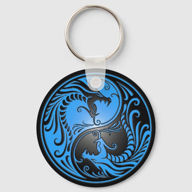 Yin Yang Dragons, blau und schwarz Schlüsselanhänger (Vorderseite)