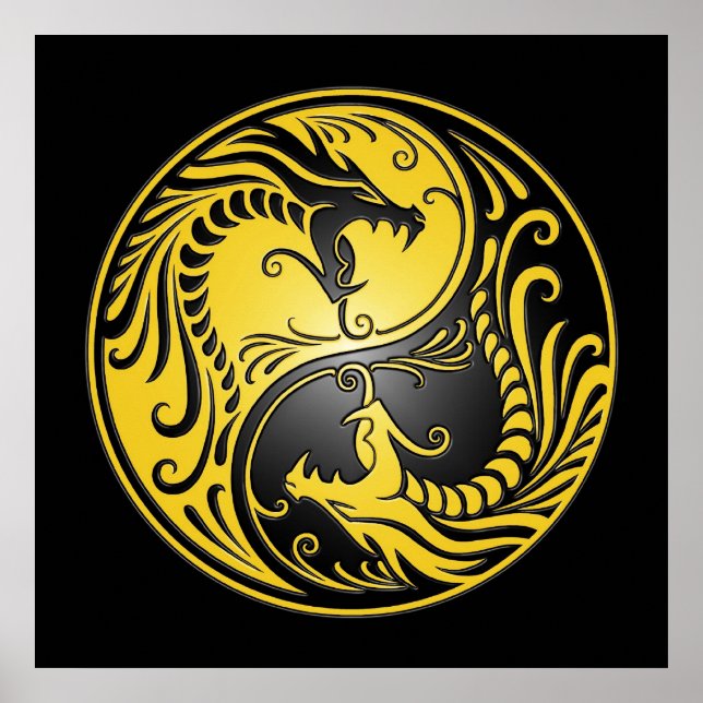 Yin Yang Dragons, gelb und schwarz Poster (Vorne)