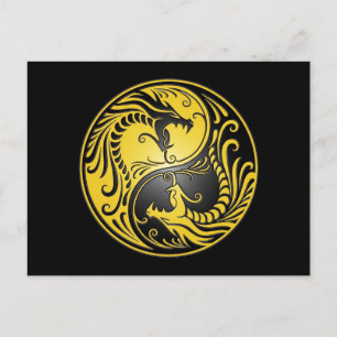 Yin Yang Dragons, gelb und schwarz Postkarte